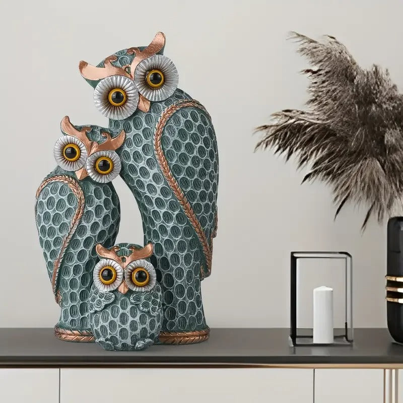 Enchanted Forest Owl Family Figurines - Decorative Resin Owl Statues for Home and Garden